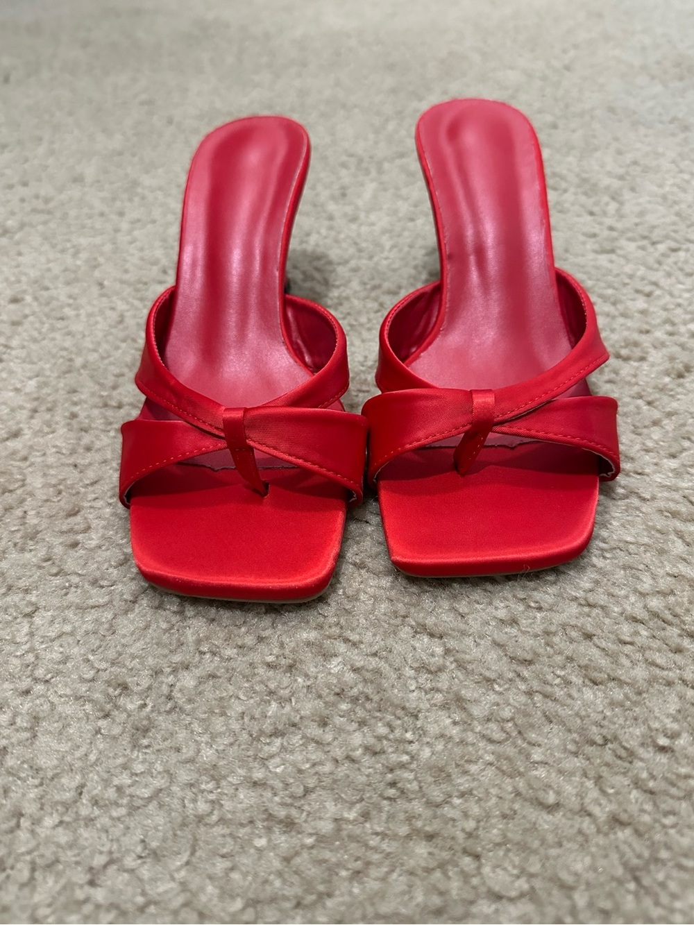 Red Satin Slide Heels - Women's Open-Toe Mules